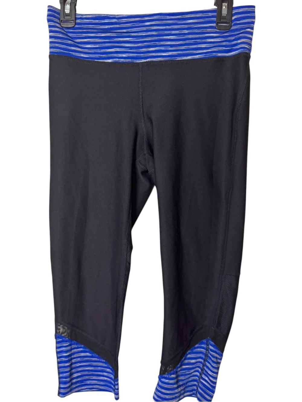 Xersion Fitted Black with Blue Stripe Athletic Sporty Cropped Leggings Size M